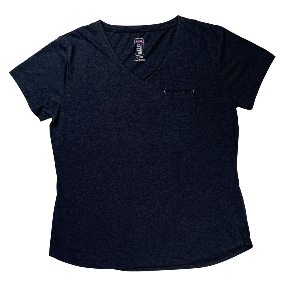 Stio V-Neck T-Shirt Women XL Charcoal Gray Short Sleeve Pocket Performance Tee